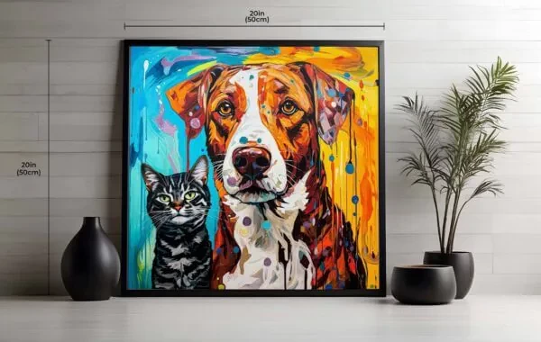 Colourful Dog and Cat Portrait – Home Decor